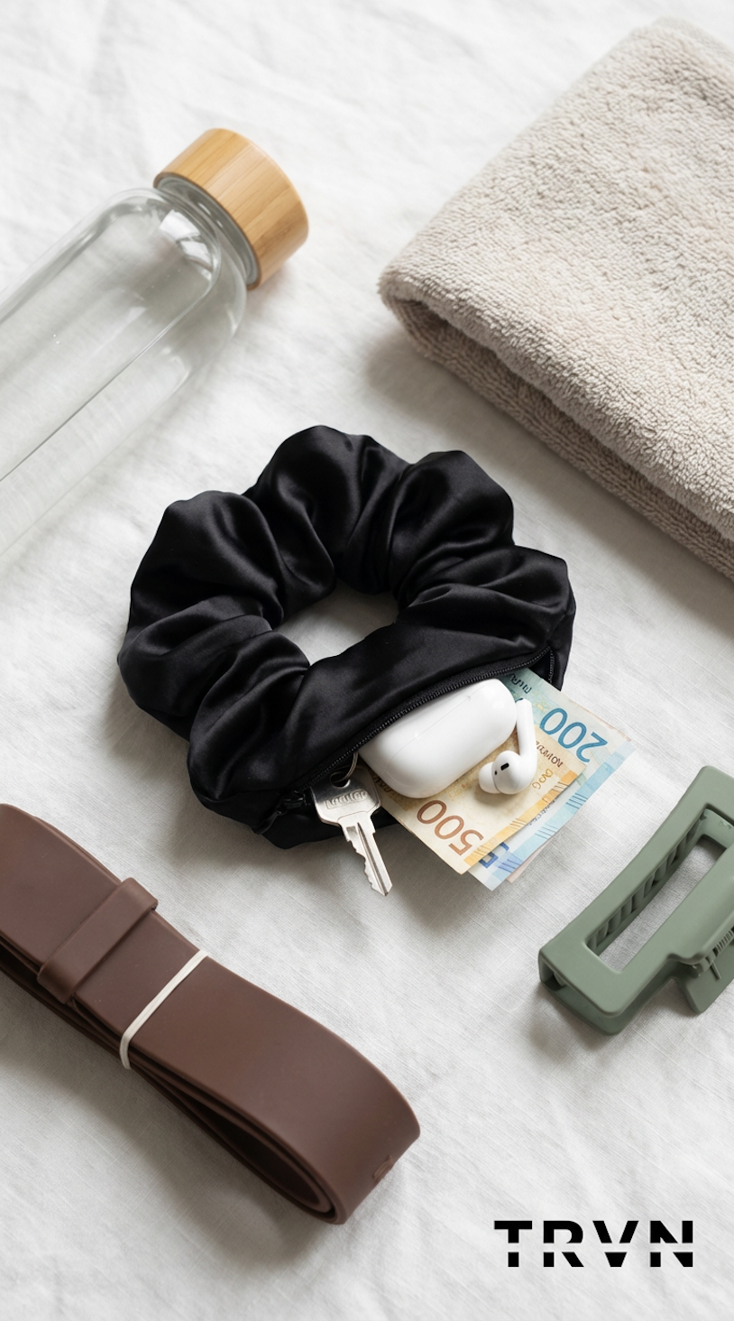 Silke Scrunchie med Skjult Lomme & Drinkbeskytter