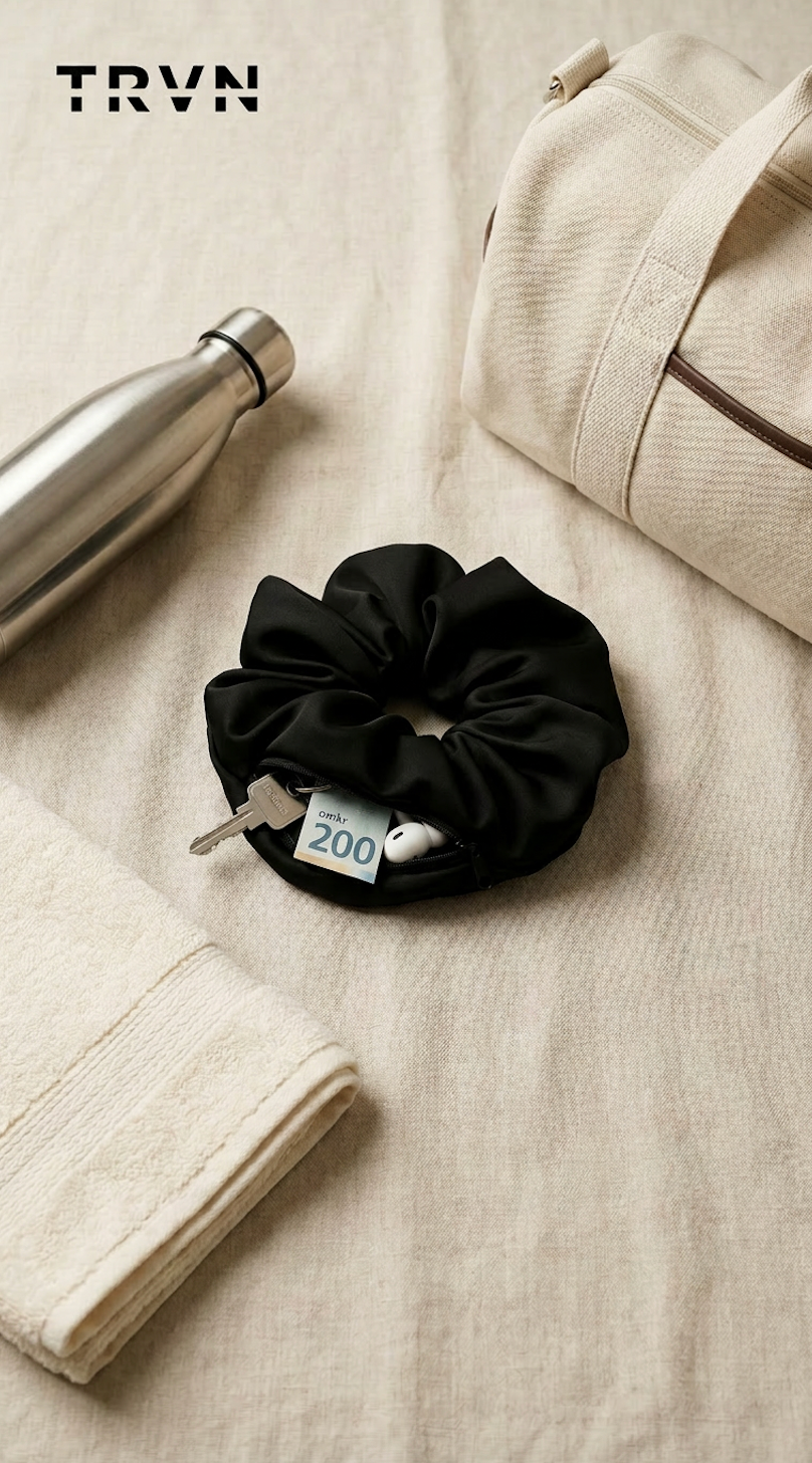 Silke Scrunchie med Skjult Lomme & Drinkbeskytter