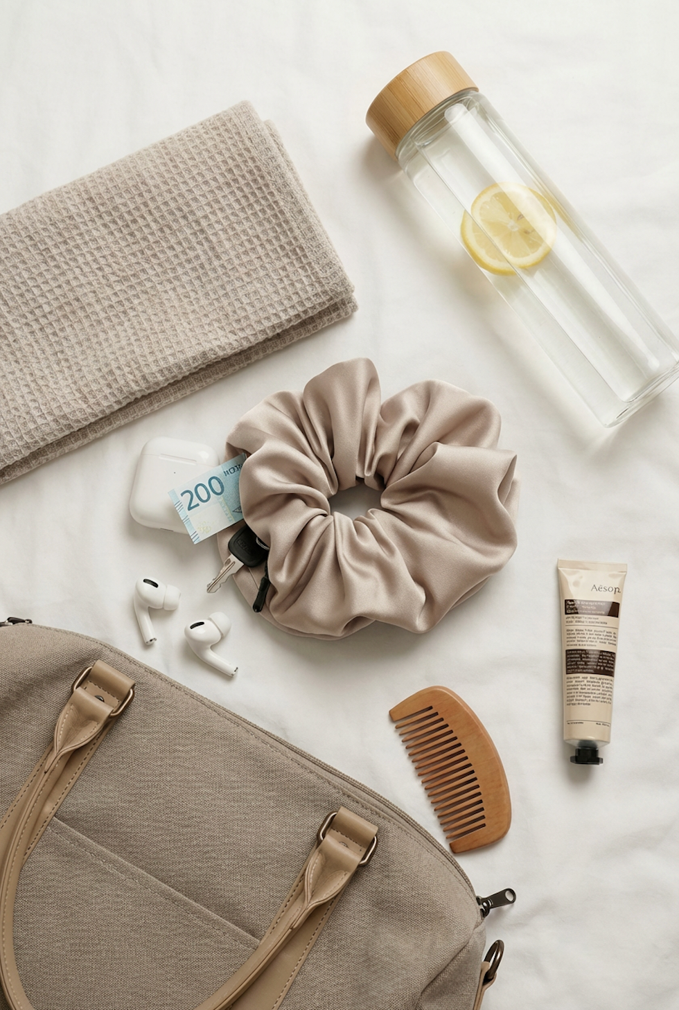 Silke Scrunchie med Skjult Lomme & Drinkbeskytter – TRVN Activewear